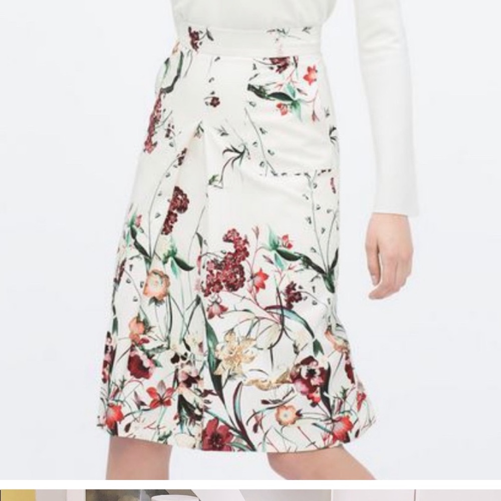 ZARA Pleated A-line Floral Skirt Small